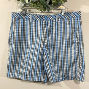 Ashworth Blue Plaid Flat Front Golf Shorts 38W